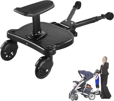 Meerijdplank met Zitje - Kinderwagen Accessoire - Reizen met Kinderen - Universele Pasvorm - Tot 25 kg - Zwart