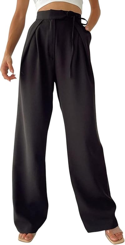 Dames Lange Rechte Wijde Pijpen Broek Hoge Taille Losse Fit Met Strikkoord