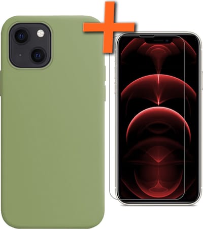 Hoes - Met Screenprotector - Geschikt voor Apple iPhone 14 - Sterk & Shockproof - Back Cover - Siliconen Case - Telefoon Hoes - Groen