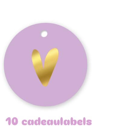 10x Cadeaulabel paars hartje goudfolie Rond - naamkaartje - cadeautag - hangtag - cadeauhanger - leuk inpakken - naamlabel - cadeauversiering -