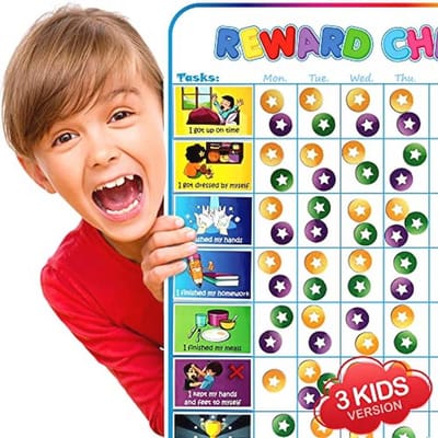 Solidchoice - Magnetische beloningskaart voor 3 kinderen - 127 stickers en 30 magnetische kaarten
