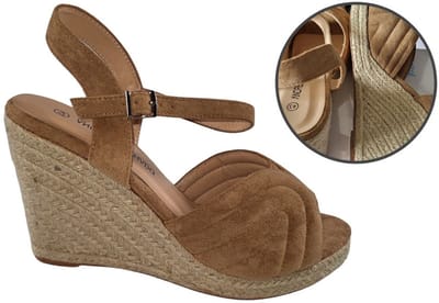 Stravers - Hoge Sleehak Sandalen met Enkelband Maat 43 Beige Grote Maten Sandalen