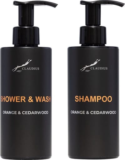 Douchepakket Sweet Orange & Cedarwood - Shower & Wash + Shampoo - 300 ml per fles - bodycare - luxe fles - set van 2 stuks - Cadeau