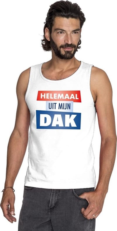 Wit Helemaal uit mijn dak singlet/ mouwloos shirt heren S