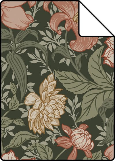 Proefstaal ESTAhome behang vintage bloemen vergrijsd groen en terracotta roze - 26.5 x 21 cm - 139381-S