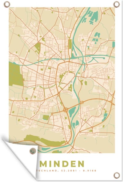 Muurdecoratie Stadskaart - Minden - Plattegrond - Kaart - 120x180 cm - Tuinposter - Tuindoek