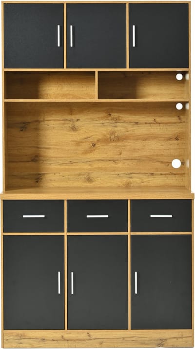 Multifunctionele buffetkast - Met lades en deuren - LED-verlichting en stopcontact - Voor keuken en eetkamer - 100x40x180 cm - Natuur/Zwart