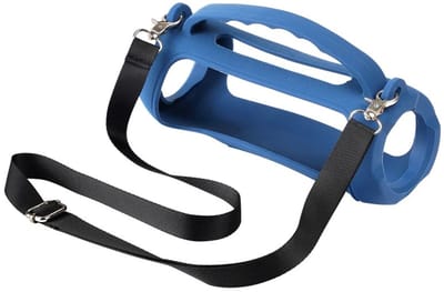 Beschermhoes geschikt voor JBL Charge 5 Bluetooth Speaker - Met Draaghendel, Draagriem en Karabijnhaak - Meerdere Kleuren - Navy Blauw - Schokbestendig - Krasbestendig - Siliconen - Hoesje - Case - Bescherming