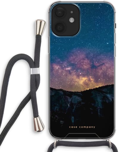 Case Company® - Hoesje met koord geschikt voor iPhone 12 hoesje met Koord - Travel to space - Telefoonhoesje met Zwart Koord - Bescherming aan alle Kanten en Over de Schermrand