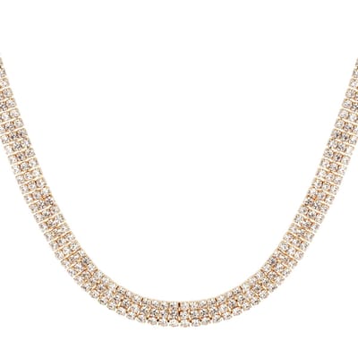 Bijoutheek Collier 3 Rijen Kristallen Stenen Goud