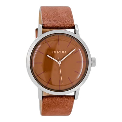 Zilverkleurige OOZOO horloge met poeder oranje leren band - C7563