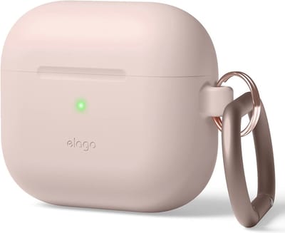 Siliconen hoes met karabijnhaak voor AirPods 3 - Draadloos opladen en schokbestendige bescherming (zandroze)