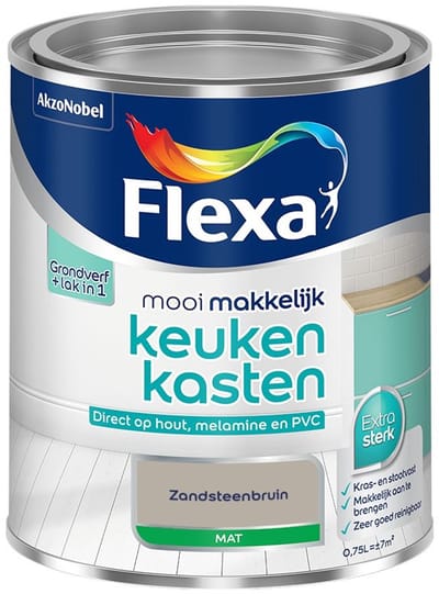 Flexa - Mooi Makkelijk Keukenkasten Mat - Zandsteenbruin - Mengverf - 750 Ml