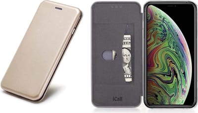 Kunstlederen Hoesje geschikt voor Apple iPhone Xs / X Goud - Wallet Book Case Cover van iCall
