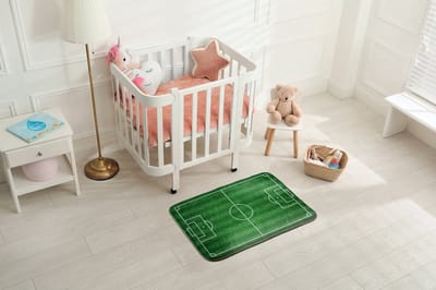 Coloray Vloerkleed voor Kinderkamer - Groente Slaapkamer Tapijt - Voetbalveld Grasmat Vloerkleed Voor Slaapkamer - Wit Accenten Tapijt - Polyester Klein Vloerkleed - 90x60 cm