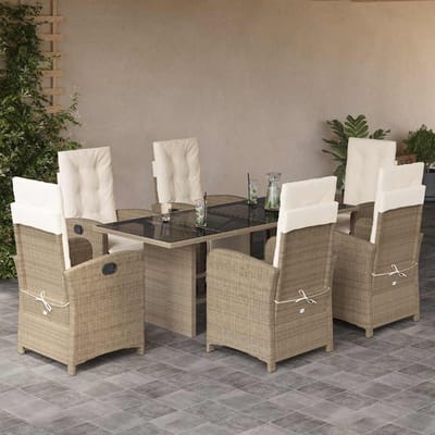 vidaXL - 7-delige - Tuinset - met - kussens - poly - rattan - beige