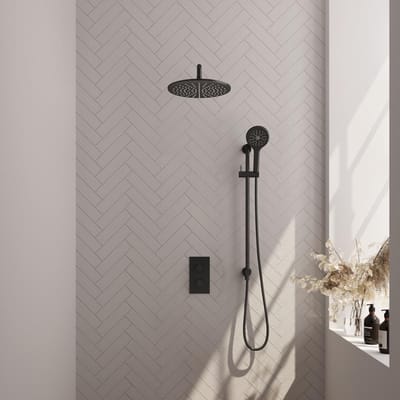 Brauer Black Carving Thermostatische Regendoucheset Inbouw - Hoofddouche 30 cm - Gebogen Wandarm - 3 Weg - Handdouche 3 Standen - Doucheslang - Geintegreerde Glijstang - Mat Zwart