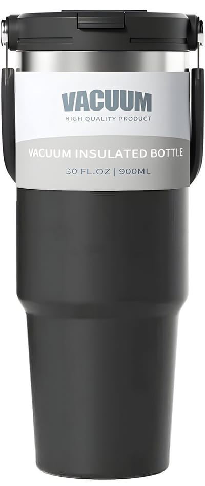 Rainbecom Waterflessen Zwart - RVS 304 Drinkfles 900ml Thermosbeker - Dubbele Drinktuit - met Rietje - BPA vrij - Lekvrij - 7-Laags Isolatie - Thermosfles gemakkelijk mee te nemen