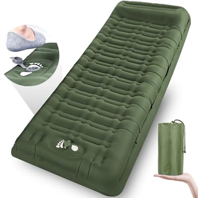 Zelfopblazende Campingmat, 12 cm Dikke Ultrazachte Slaapmat voor Buiten, Lichtgewicht Opblaasbaar Luchtmatras met Voetpomp en Kussen