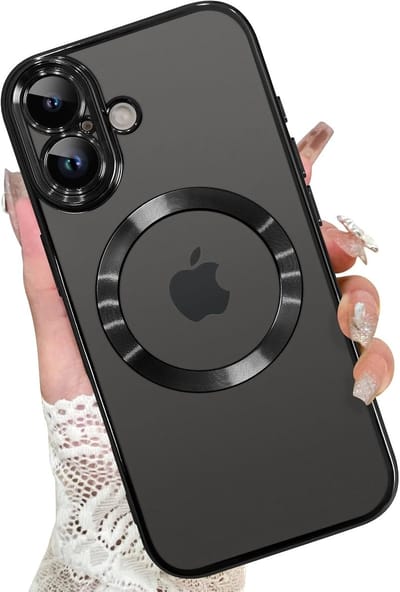 Magsafe Hoesje Geschikt voor iPhone 17 hoesje Transparant / Zwart - Lens beschermer – backcover