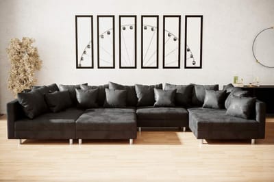 hoekbank denver xxl- vintage zwart- met 1 poef(hocker) - hoeksalon denver wooneiland- zetelsenbedden