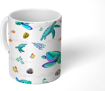 Mok - Koffiemok - Regenboog - Schildpad - Vis - Water - Patronen - Mokken - 350 ML - Beker - Koffiemokken - Theemok