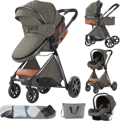 3-in-1 Kinderwagen voor Pasgeborenen - Multifunctioneel Reissysteem met Opvouwbare Functie