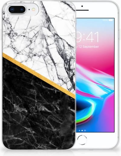 Apple iPhone 7 Plus | 8 Plus TPU Siliconen Hoesje Marmer Wit Zwart - Origineel Cadeau Man