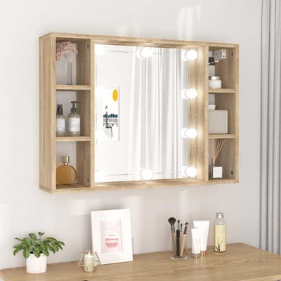 vidaXL - Spiegelkast - met - LED-verlichting - 76x15x55 - cm - sonoma - eikenkleur