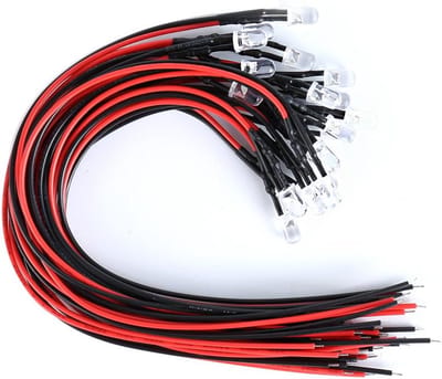 20 Stuks 3mm Gele LED Lampjes Voorzien van Kabel - 12V DC Klaar voor Gebruik