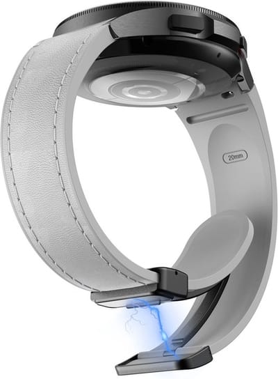 Hybride siliconen-leren bandje - geschikt voor Samsung Galaxy Watch 7 / Watch 6 / Watch 6 Classic / Watch 5 / Watch 5 Pro / Watch 4 / Watch 4 Classic / Watch FE - lichtgrijs