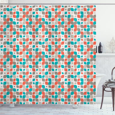 New Bed, Retro Abstracte Mozaïek Bloem, Douchegordijn Badkamer Decor Set met Haakjes, 180 cm B 200 cm L