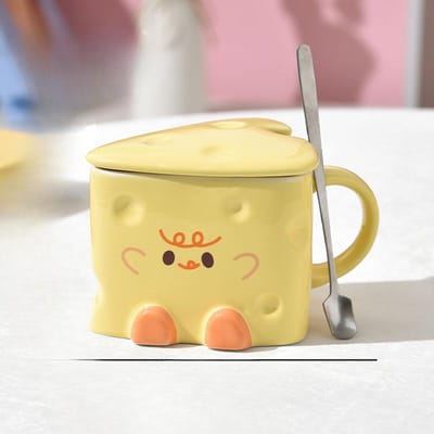 Kaas Kaas Mok Meisjes Hoge Waarde Beker met Deksel en Lepel Keramiek Schattig Verjaardagscadeau Creatieve Waterbeker 400ml