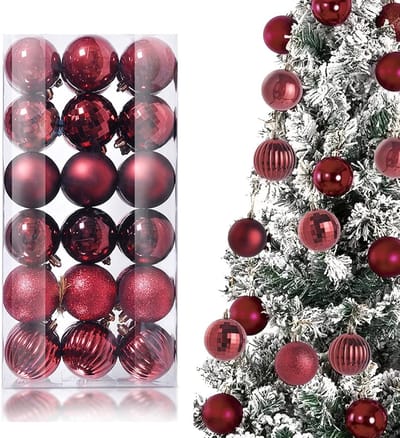Kerstballen Set van 36 Stuks, 3 cm Decoraties voor Kerstboom, Hangende Versieringen in Bordeauxrood voor Feestdagen en Bruiloften