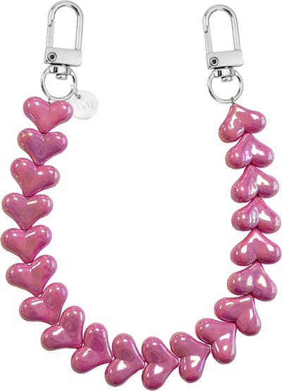 xoxo Wildhearts telefoonkoord - Funky Hearts - metaal fuchia - Geschikt voor iPhone - Geschikt voor Samsung - Universeel Phone Cord - Telefoonketting - Bedeltje voor telefoon - Telefoonhanger - kralenketting - Ketting met hartjes - Metaal fuchia