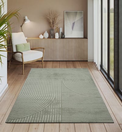 Vloerkleed Elio Japandi – Modern Design met Halve Cirkels in Groen-80 x 150 cm