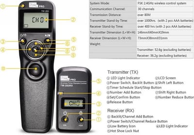Pixel Draadloze Timer Afstandsbediening TW-283/DC2 voor Nikon