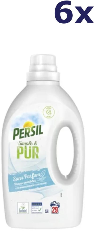 6x Persil vloeibaar wasmiddel simple & pur sans parfum 29sc 1,32l