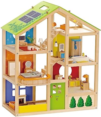 Houten Poppenhuis voor Kinderen - 3-Verdiepingen met Meubels en Accessoires - Perfect voor Rollenspel