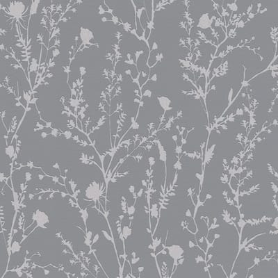 Ton sur ton behang Profhome 395463-GU vliesbehang glad met bloemmotief en metalen accenten grijs zilver 5,33 m2