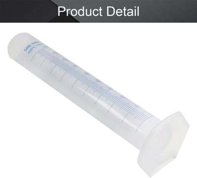 Gegradeerde cilinder voor laboratorium - 500ml, transparant met blauwe lijnmarkeringen, nauwkeurige vloeistofmeting