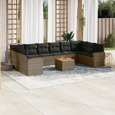 vidaXL - 11-delige - Loungeset - met - kussens - poly - rattan - grijs