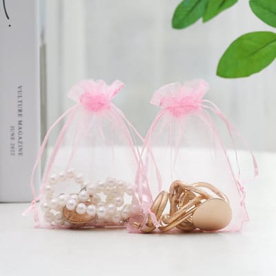Organza Zakjes - Mesh Tasjes - Cadeaus Verpakken - Met Trekkoord - 50 Stuks 5x7 Inch - Roze