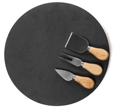 Homla - B2STONE Draaiplateau Serveerplank met Mes - Leisteen Kaasplank - Draaiend Tapas Bord - Luxe Serveerplank Kaas - Borrelplank - Snack Plateau met Draaisysteem - Ø30cm - Zwart