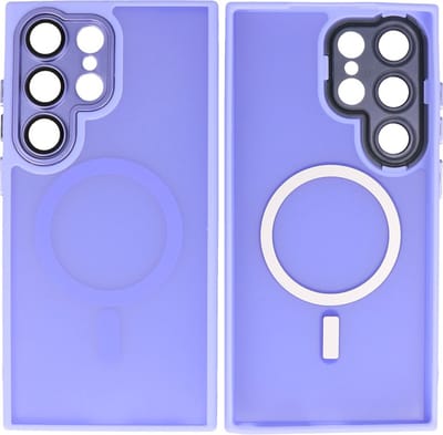MagSafe Hoesje Geschikt voor Samsung Galaxy S24 Ultra - Mat-Transparent met Camera Beschermer Case - Paars