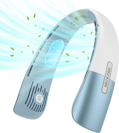 Draagbare Halsventilator, Vrijhandig, 5 Verstelbare Snelheden, Oplaadbare USB Persoonlijke Ventilator Met LED Weergave, Koptelefoon Design Voor Dames & Heren, Blauw