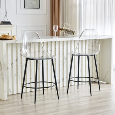 MODENUIT Barkruk 66 cm - Set Van 2 Met Transparante Rugleuning - Voor Keukenbar - Metaal Kunststof - Zwart