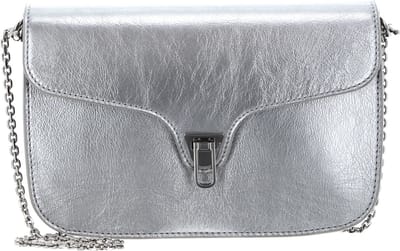 COCCINELLE Leren Schoudertas Koppeling Beat Rock Handbag Craquele' Leather Silver Zilverkleurig