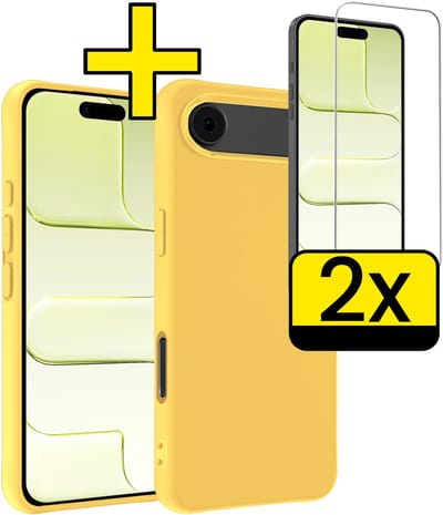 Hoesje - Met 2x Screenprotector - Geschikt voor Apple iPhone Air - Sterk & Shockproof - Back Cover - Siliconen Case - Telefoon Hoes - Telefoonhoesjes - Geel