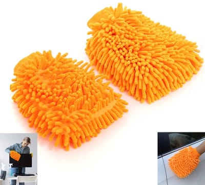 1 Paar - Dubbelzijdige Autowashandschoenen - Autowas- en Reinigingsbenodigdheden - Autodoek - Autowasborstel - Autoreinigingshandschoenen - Oranje - 14*23*2.5 cm - Geschikt voor auto's, ramen en spiegels